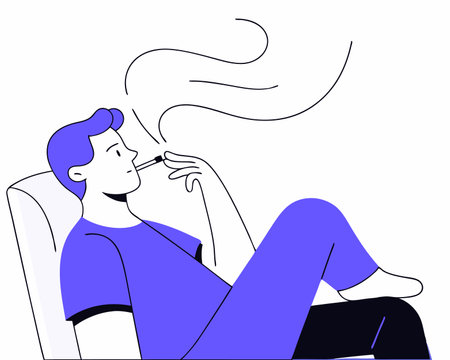 Man sit on chair and smoke cigarettes illustrationのイラスト素材