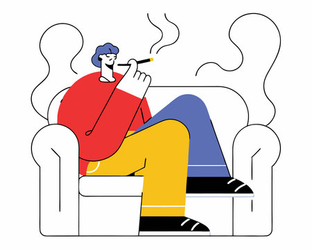 Man sit on chair and smoke cigarettes illustrationのイラスト素材