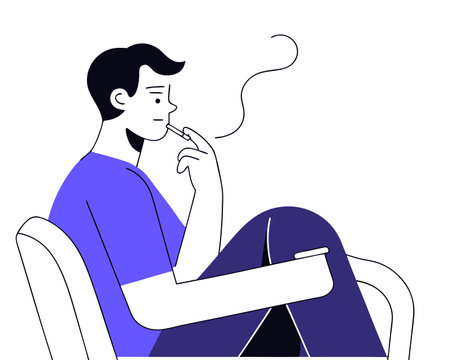 Man sit on chair and smoke cigarettes illustrationのイラスト素材