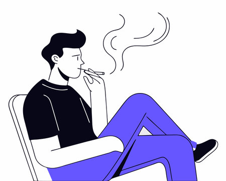 Man sit on chair and smoke cigarettes illustrationのイラスト素材