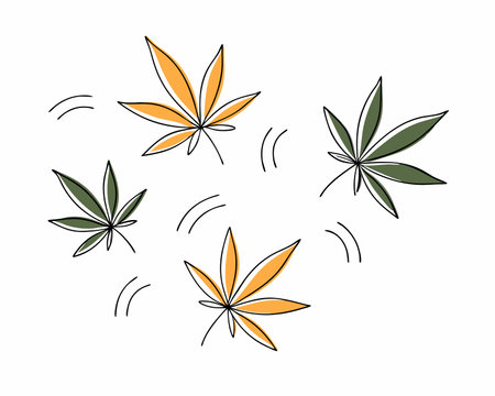 Green cannabis leaves hand drawn cartoon illustrationのイラスト素材