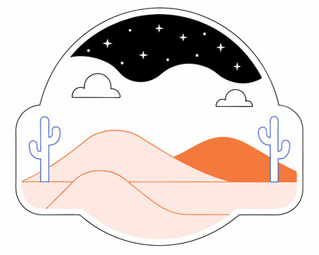 Flat night desert landscape illustrationのイラスト素材