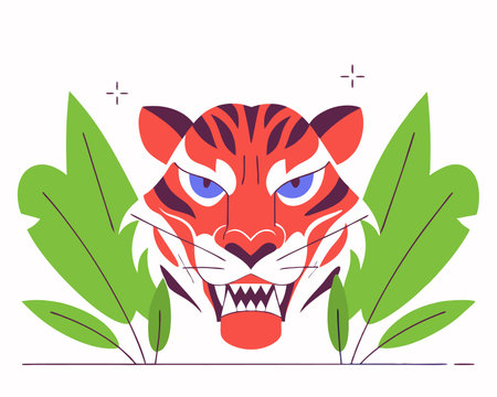 Colorful aggressive tiger head illustrationのイラスト素材