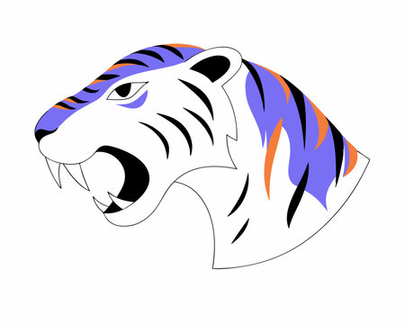 Colorful aggressive tiger head illustrationのイラスト素材