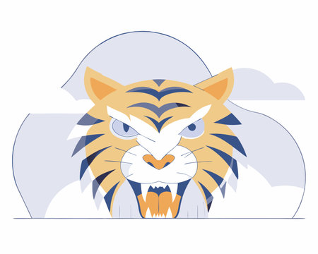 Colorful aggressive tiger head illustrationのイラスト素材
