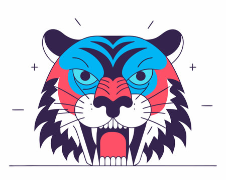 Colorful aggressive tiger head illustrationのイラスト素材