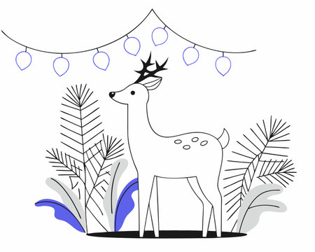 Deer decoration with plants and leaves illustrationのイラスト素材