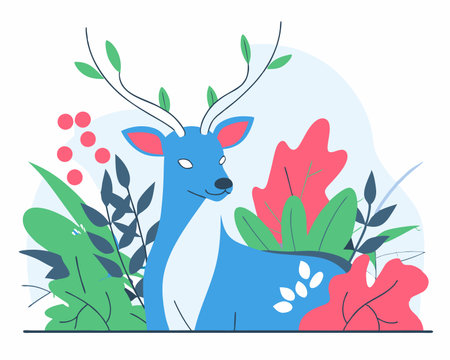 Deer decoration with plants and leaves illustrationのイラスト素材