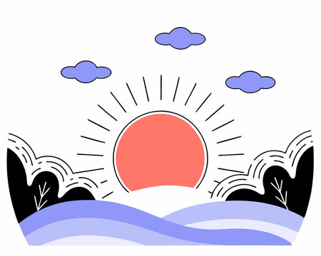 Gradient landscape with bright sunt concept illustrationのイラスト素材