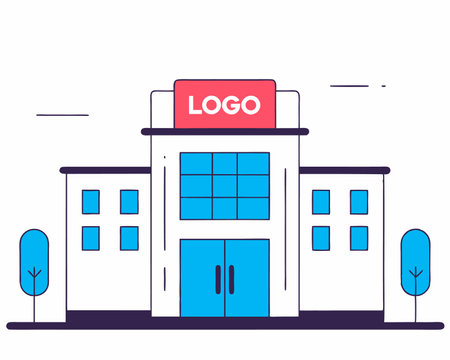 Logo building in landscape with flat design illustrationのイラスト素材