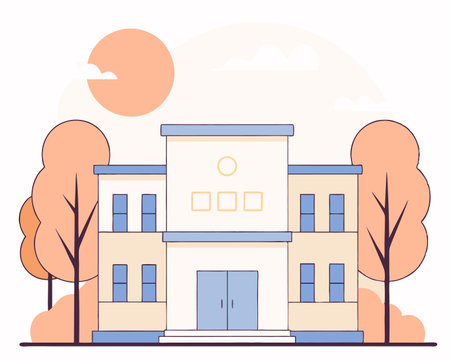 Logo building in landscape with flat design illustrationのイラスト素材