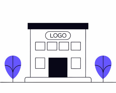 Logo building in landscape with flat design illustrationのイラスト素材