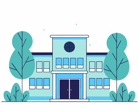 Logo building in landscape with flat design illustrationのイラスト素材