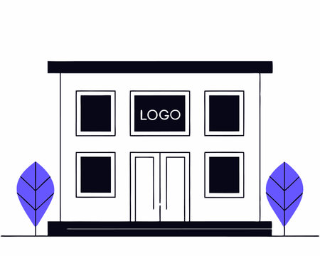 Logo building in landscape with flat design illustrationのイラスト素材