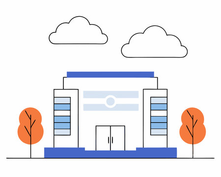 Logo building in landscape with flat design illustrationのイラスト素材