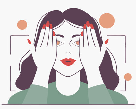 Outline face with red lips and nails illustrationのイラスト素材