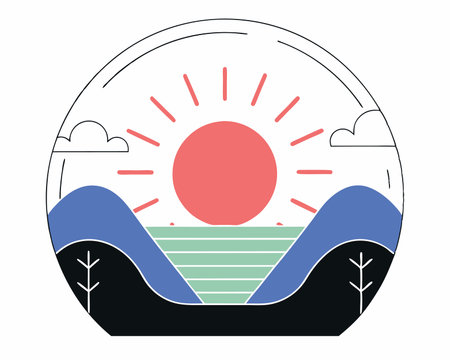 Gradient landscape with bright sunt concept illustrationのイラスト素材