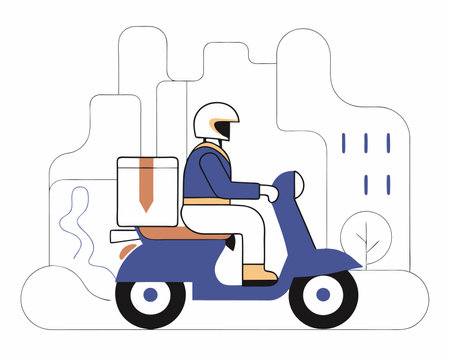 Delivery service transportation set courier riding motorcycle illustrationのイラスト素材