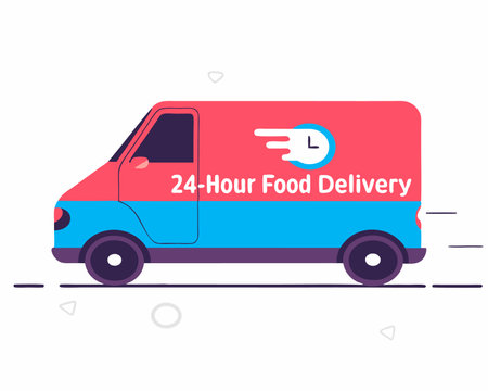 Delivery service transportation van fast reliable 24-hour food illustrationのイラスト素材