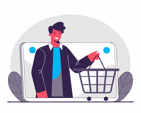 Ecommerce shopping genie with empty cart illustrationのイラスト素材