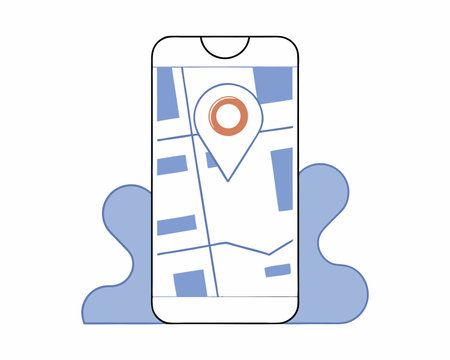 Map pointer location on Smartphone screen concept of pick location with flat style illustrationのイラスト素材