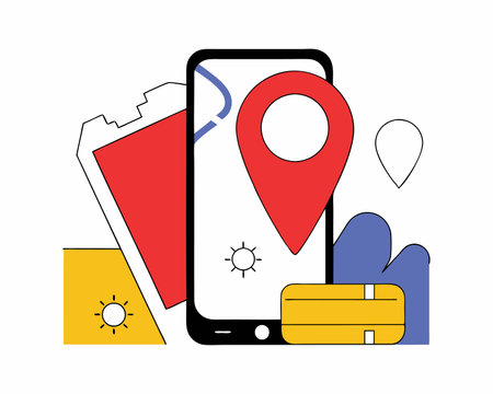 Map pointer location on Smartphone screen concept of pick location with flat style illustrationのイラスト素材