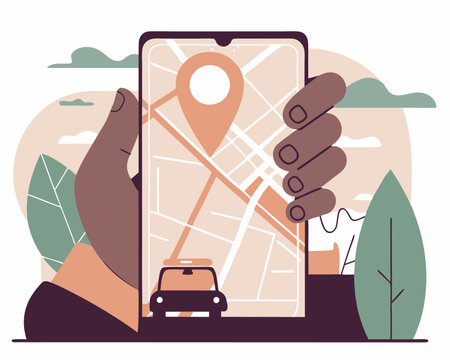 Map pointer location on Smartphone screen concept of pick location with flat style illustrationのイラスト素材