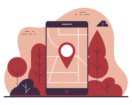 Map pointer location on Smartphone screen concept of pick location with flat style illustrationのイラスト素材