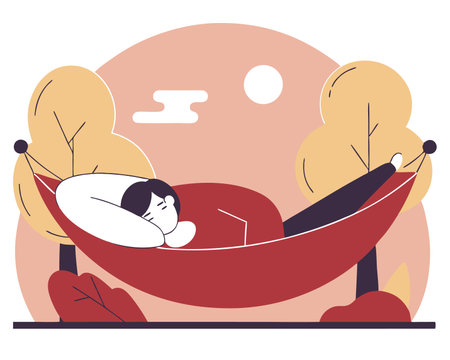 Sleeping in a hammock concept illustrationのイラスト素材