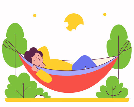 Sleeping in a hammock concept illustrationのイラスト素材