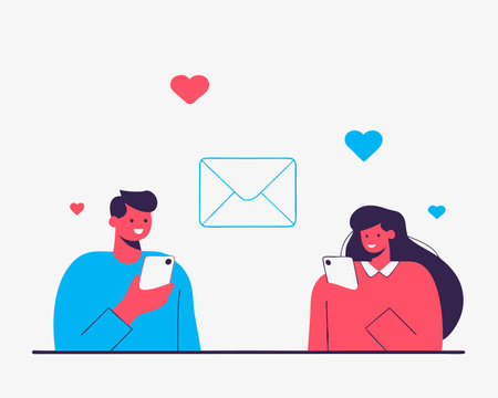 Social media communication messaging concept between man and woman with love messaging inbox icon illustrationのイラスト素材