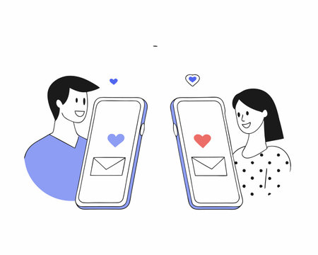 Social media communication messaging concept between man and woman with love messaging inbox icon illustrationのイラスト素材