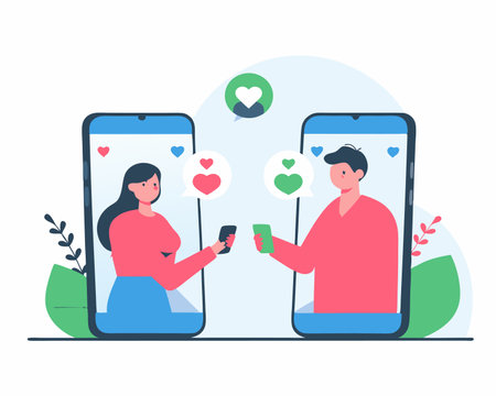 Social media communication messaging concept between man and woman with love messaging inbox icon illustrationのイラスト素材