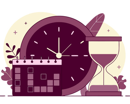 Time control concept clock hourglass calendar illustrationのイラスト素材