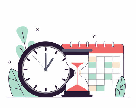 Time control concept clock hourglass calendar illustrationのイラスト素材