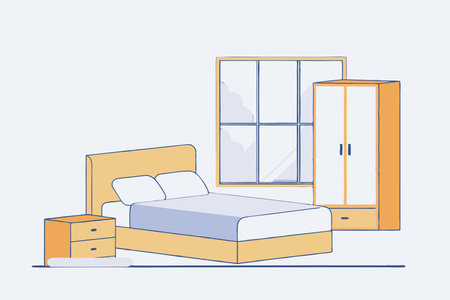 Bedroom architecture with bed and closet window with isometric style illustration vector on white backgroundのイラスト素材