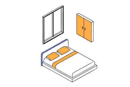Bedroom architecture with bed and closet window with isometric style illustration vector on white backgroundのイラスト素材