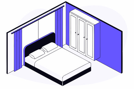 Bedroom architecture with bed and closet window with isometric style illustration vector on white backgroundのイラスト素材