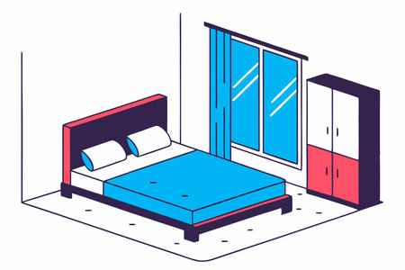Bedroom architecture with bed and closet window with isometric style illustration vector on white backgroundのイラスト素材