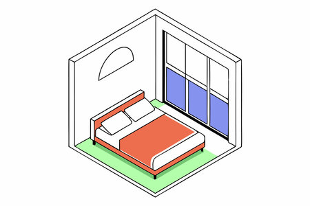 Bedroom architecture with bed and closet window with isometric style illustration vector on white backgroundのイラスト素材