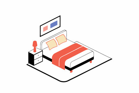 Bedroom architecture with bed and closet window with isometric style illustration vector on white backgroundのイラスト素材