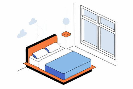 Bedroom architecture with bed and closet window with isometric style illustration vector on white backgroundのイラスト素材