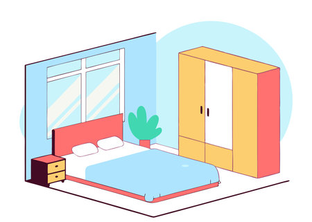 Bedroom architecture with bed and closet window with isometric style illustration vector on white backgroundのイラスト素材