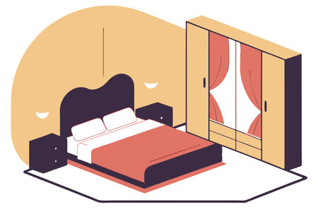 Bedroom architecture with bed and closet window with isometric style illustration vector on white backgroundのイラスト素材