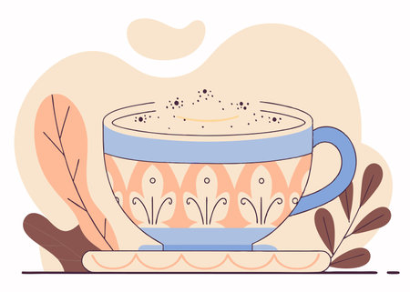 Coffee cappuccino in ceramic cup illustration vector on white backgroundのイラスト素材