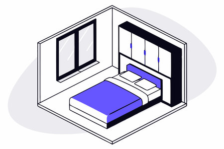 Bedroom architecture with bed and closet window with isometric style illustration vector on white backgroundのイラスト素材