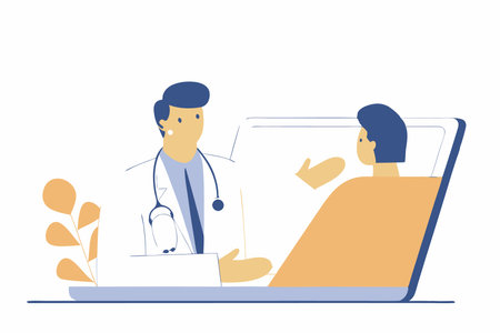 Doctor with laptop giving consultation illustration vector on white backgroundのイラスト素材