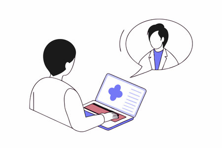 Doctor with laptop giving consultation illustration vector on white backgroundのイラスト素材