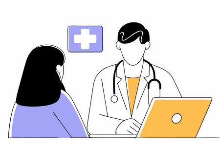 Doctor with laptop giving consultation illustration vector on white backgroundのイラスト素材