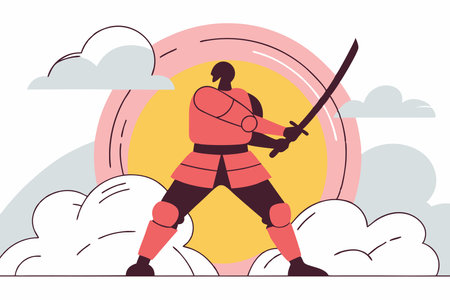 Gradient samurai silhouette illustration vector on white backgroundのイラスト素材